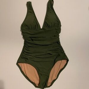 J Crew one piece green ruched swimsuit